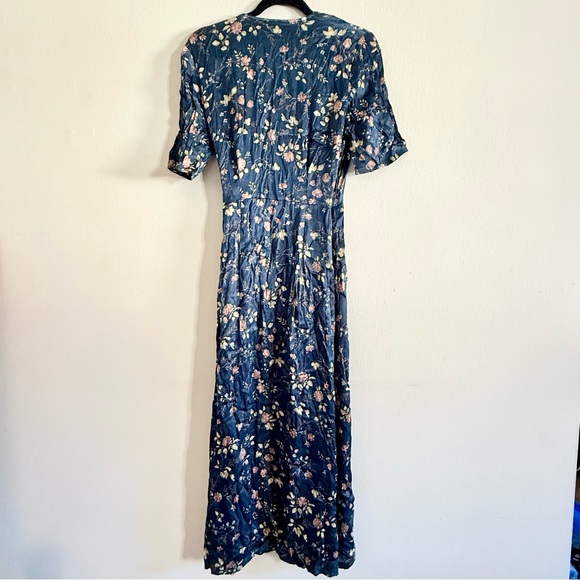 Vintage Blue Floral Wrap Maxi Length Dress - Picture 4 of 5